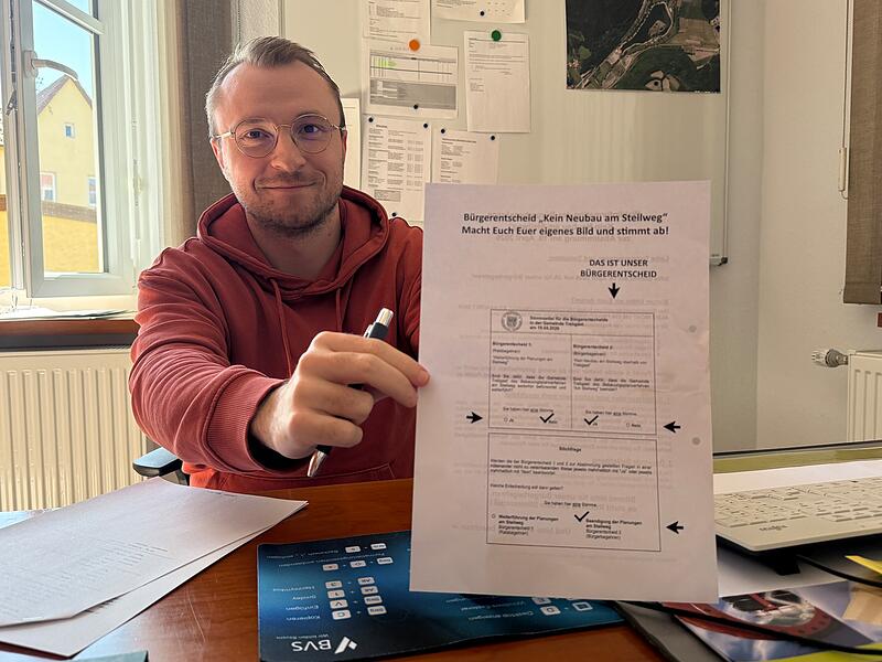 André Stöcker von der Gemeinde Trebgast zeigt die Seite im Flyer, um die es geht. André Stöcker von der Gemeinde Trebgast zeigt die Seite im Flyer, um die es geht.