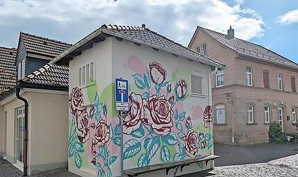 Mit einem Rosenmotiv präsentiert sich nun eine Trafostation in Kronach. Mit einem Rosenmotiv präsentiert sich nun eine Trafostation in Kronach.