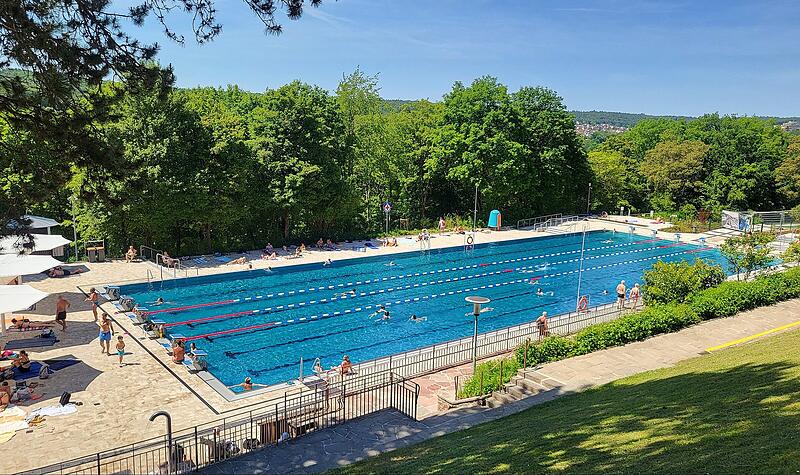 Terrassenschwimmbad Bad Kissingen Platz für Wasserratten: das 50-Meter-Schwimmerbecken in Bad Kissingen