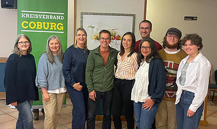Grüne Coburg Der Coburger Kreisverband der Grünen nach der Neuwahl (von links): Alexandra Müller, Michaela Nadj, Birgit Rose, Bernd Leuthäusser, Sarah Baur, Max Benkert, Claudia Böhm, Lukas Wölfert und Silvia Fredenhagen.