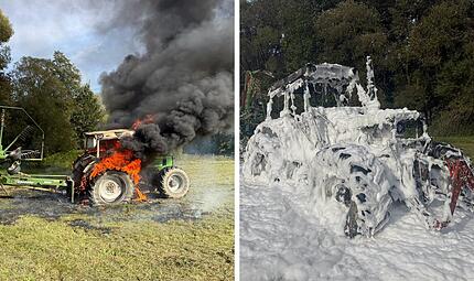 Steinwiesen: Traktor gerät plötzlich in Vollbrand - Fahrer reagiert schnell Steinwiesen: Traktor gerät plötzlich in Vollbrand - Fahrer reagiert schnell